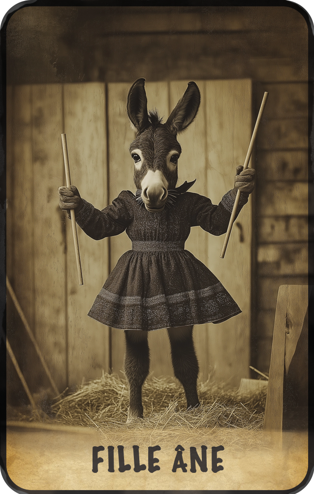 carte-avec-visuel-genere-par-intelligence-artificielle-représentant-une-ane-avec-une-robe-jouant-les-chefs-d'orchestre