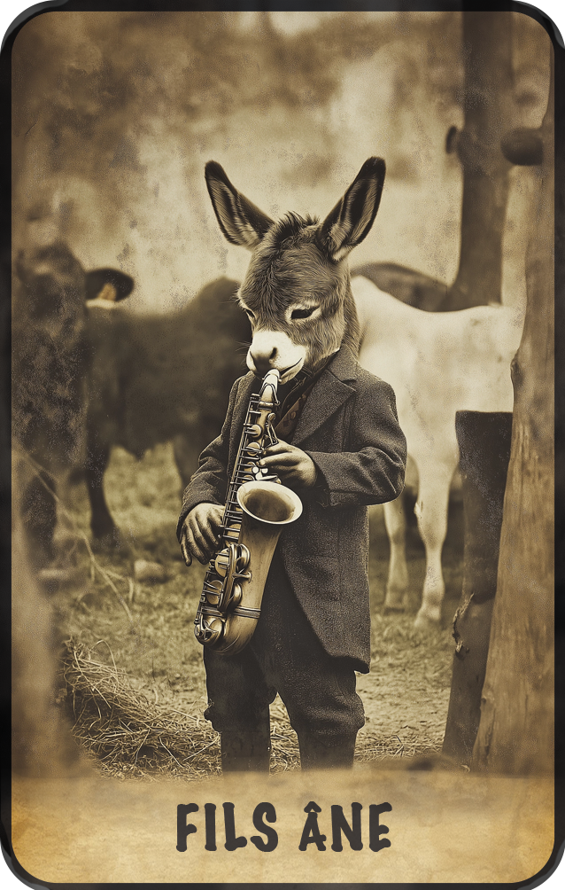 carte-avec-visuel-genere-par-intelligence-artificielle-représentant-un-jeune-ane-jouant-du-saxophone