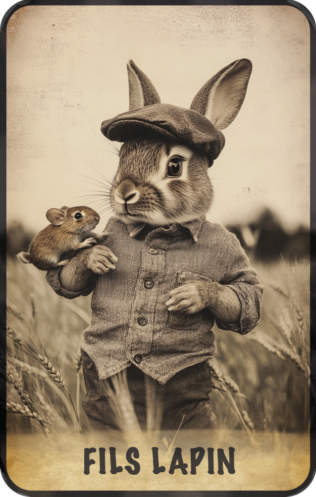 carte-avec-visuel-genere-par-intelligence-artificielle-représentant-un-lapin-en-costume-avec-un-beret-et-un-mulot-sur-l-epaule