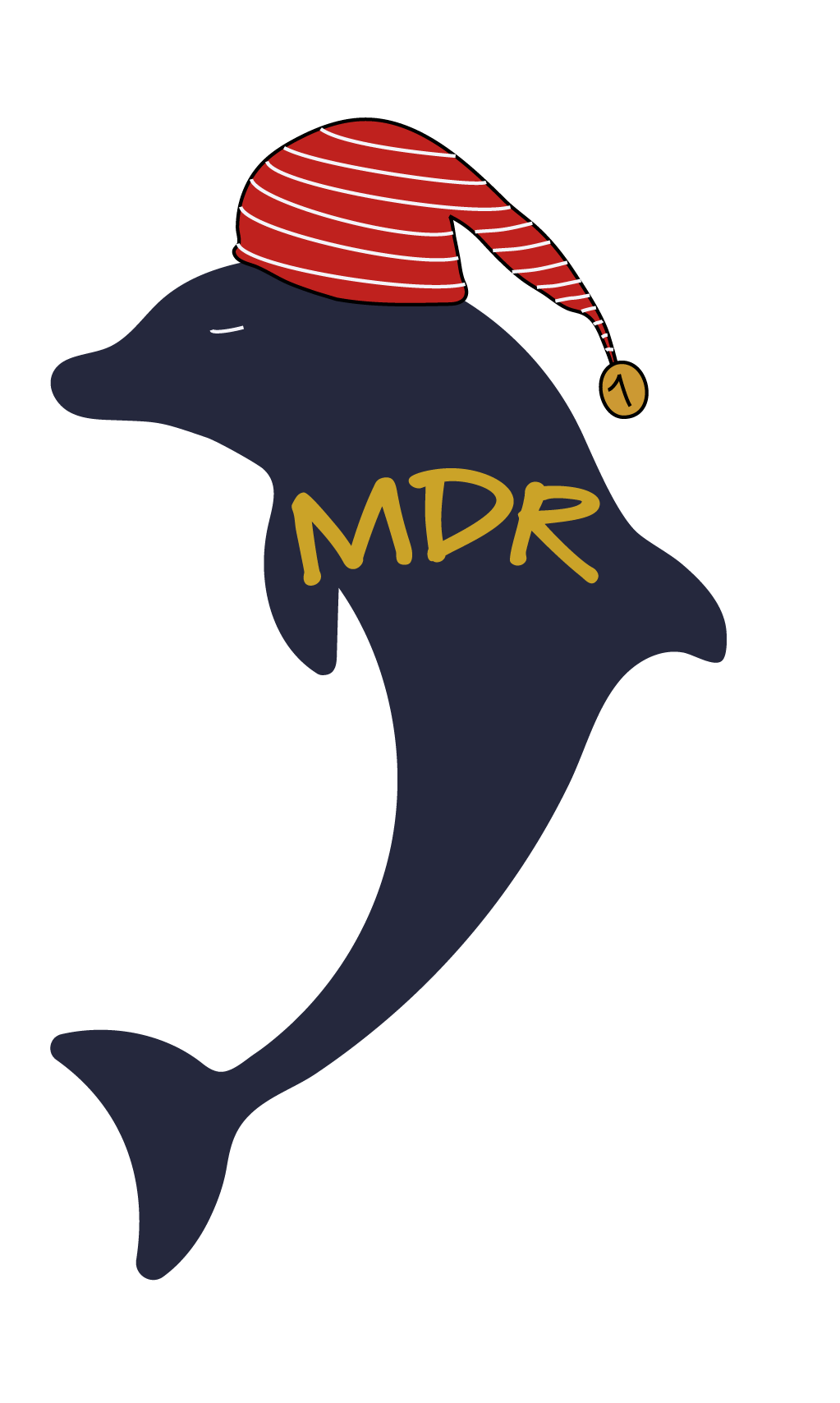 Marque-fictive-de-literie-pour-leon-marchand-logo-de-dauphin-bonnet-de-nuit-rouge-rayures-blanches-avec-les-yeux-fermés