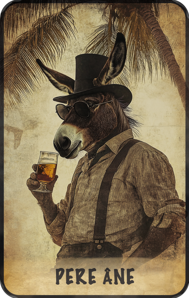 carte-avec-visuel-genere-par-intelligence-artificielle-représentant-un-ane-en-costume-sirotant-un-whisky-style-vintage